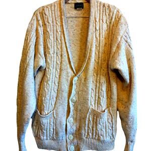 VTG 80s IZOD Cable Knit Shawl Collar Cardigan Grandpa Chunky Fisherman Sweater M